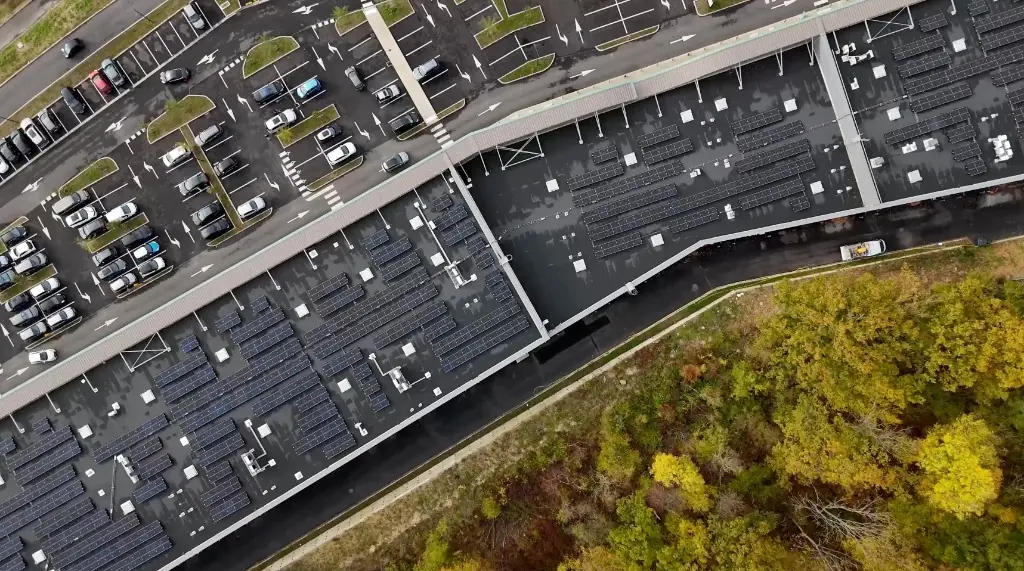 Aerial view of a site with solar panels